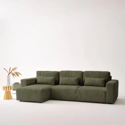 Sofá cama esquinero de pana fina, 5 plazas