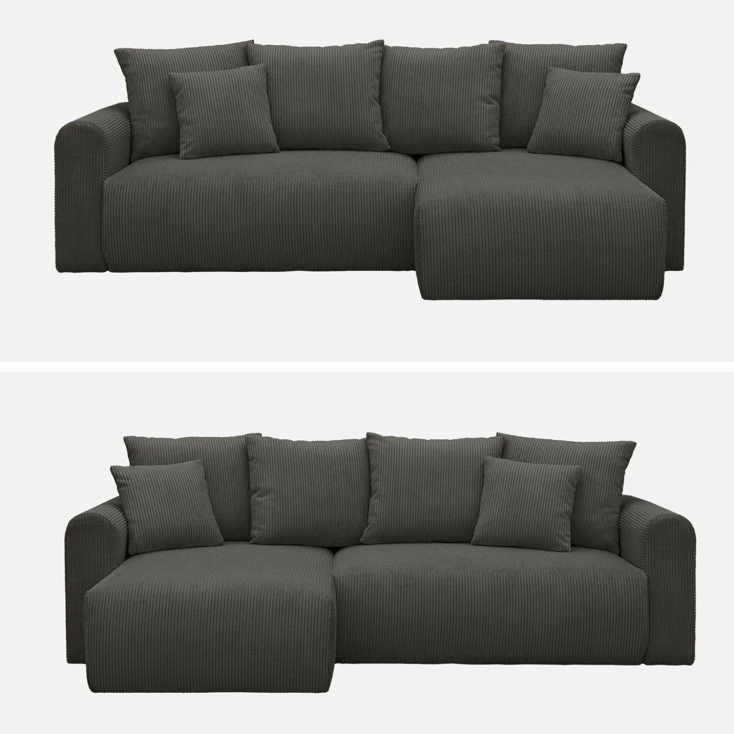 Sofá cama esquinero de pana fina, 3 plazas