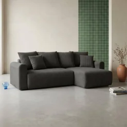 Sofá cama esquinero de pana fina, 3 plazas
