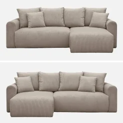 Sofá cama esquinero de pana fina, 3 plazas
