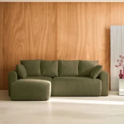 Sofá cama esquinero de pana fina, 3 plazas