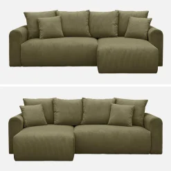 Sofá cama esquinero de pana fina, 3 plazas