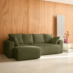 Sofá cama esquinero de pana fina, 3 plazas