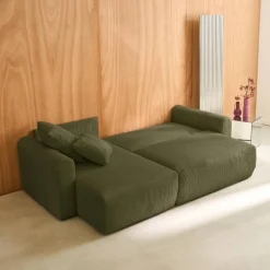 Sofá cama esquinero de pana fina, 3 plazas