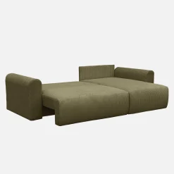 Sofá cama esquinero de pana fina, 3 plazas
