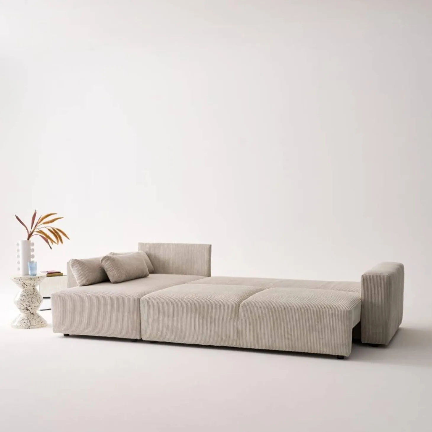 Sofá cama esquinero de pana fina, 5 plazas