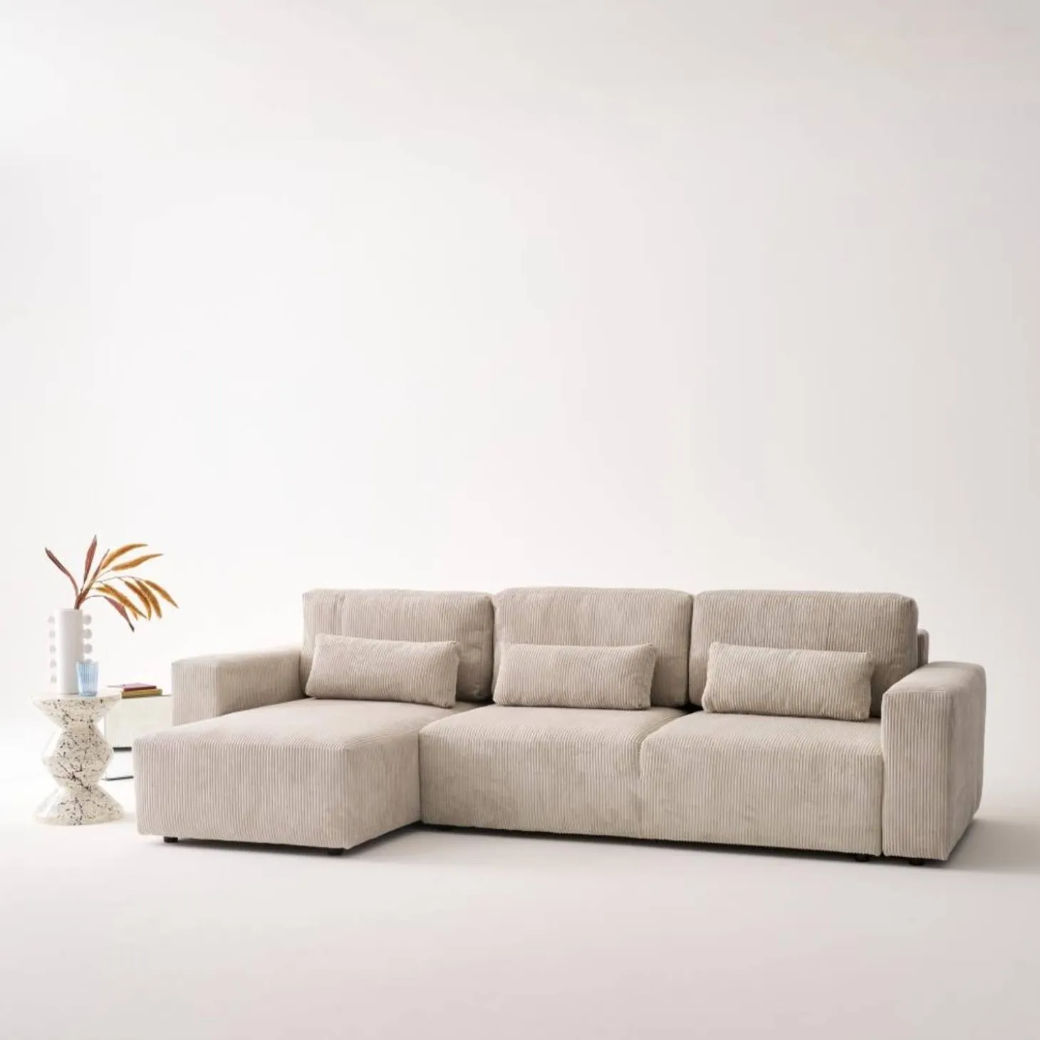 Sofá cama esquinero de pana fina, 5 plazas