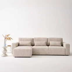 Sofá cama esquinero de pana fina, 5 plazas