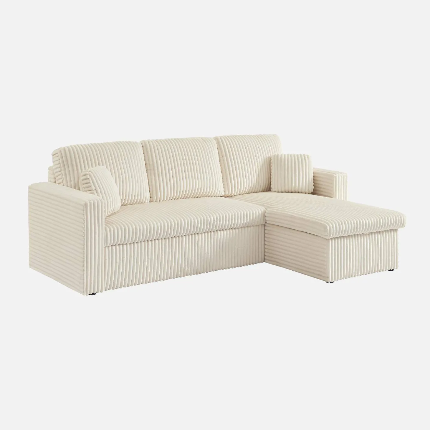 Sofá cama esquinero de pelo sintético con textura acanalada de 3 plazas