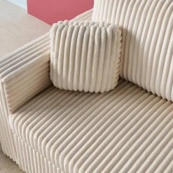 Sofá cama esquinero de pelo sintético con textura acanalada de 3 plazas