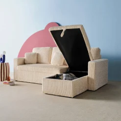 Sofá cama esquinero de pelo sintético con textura acanalada de 3 plazas