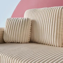 Sofá cama esquinero de pelo sintético con textura acanalada de 3 plazas