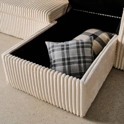 Sofá cama esquinero de pelo sintético con textura acanalada de 3 plazas
