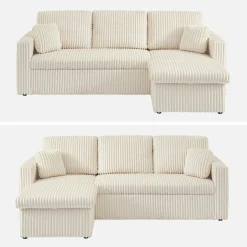 Sofá cama esquinero de pelo sintético con textura acanalada de 3 plazas