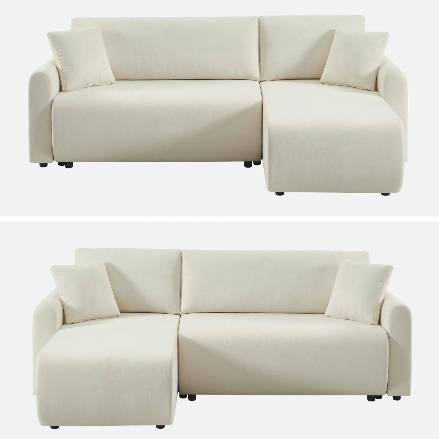 Sofá cama esquinero reversible de tela con arcón, 3 plazas