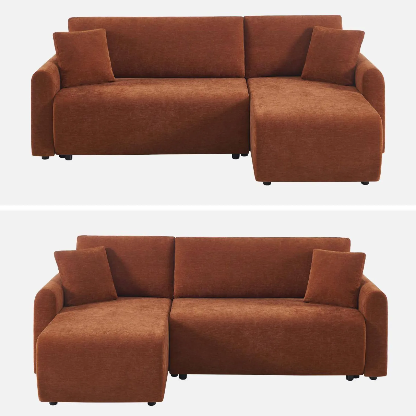 Sofá cama esquinero reversible de tela con arcón, 3 plazas