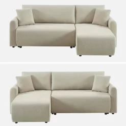 Sofá cama esquinero reversible de tela con arcón, 3 plazas