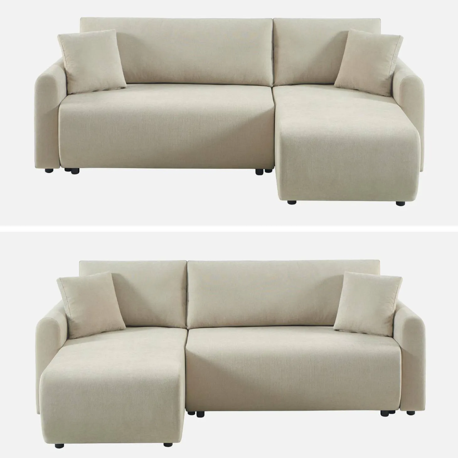 Sofá cama esquinero reversible de tela con arcón, 3 plazas