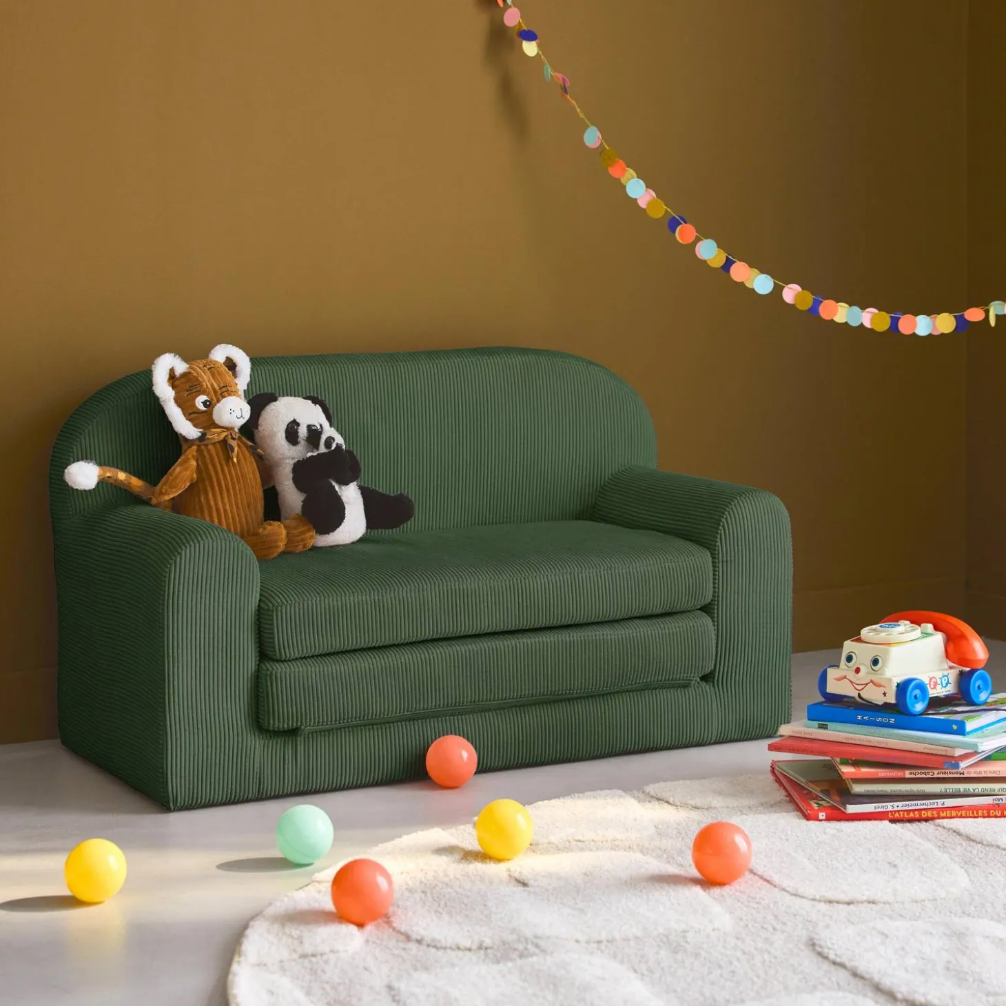 Sofá cama infantil de pana desplegable