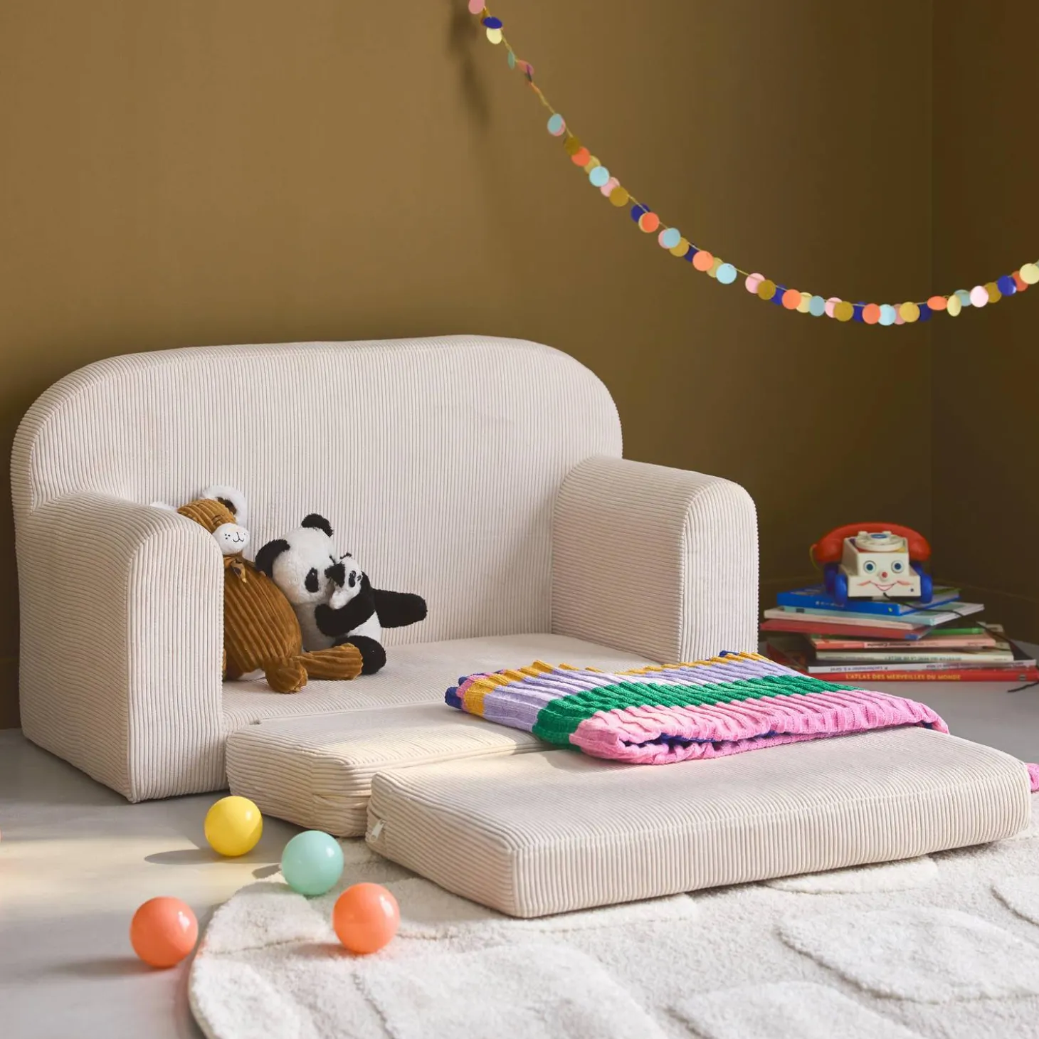 Sofá cama infantil de pana desplegable