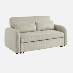 Sofá cama redondeado de pana fina, 2 plazas