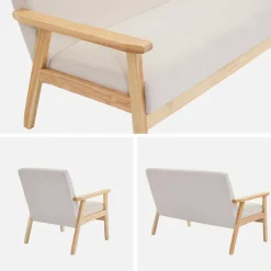 Sofá de 2 plazas y sillón de pana con patas de madera