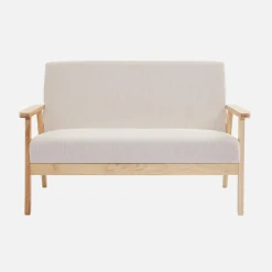 Sofá de 2 plazas y sillón de pana con patas de madera