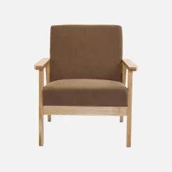 Sofá de 2 plazas y sillón de pana con patas de madera