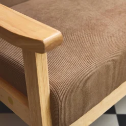 Sofá de 2 plazas y sillón de pana con patas de madera