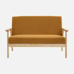 Sofá de 2 plazas y sillón de pana con patas de madera