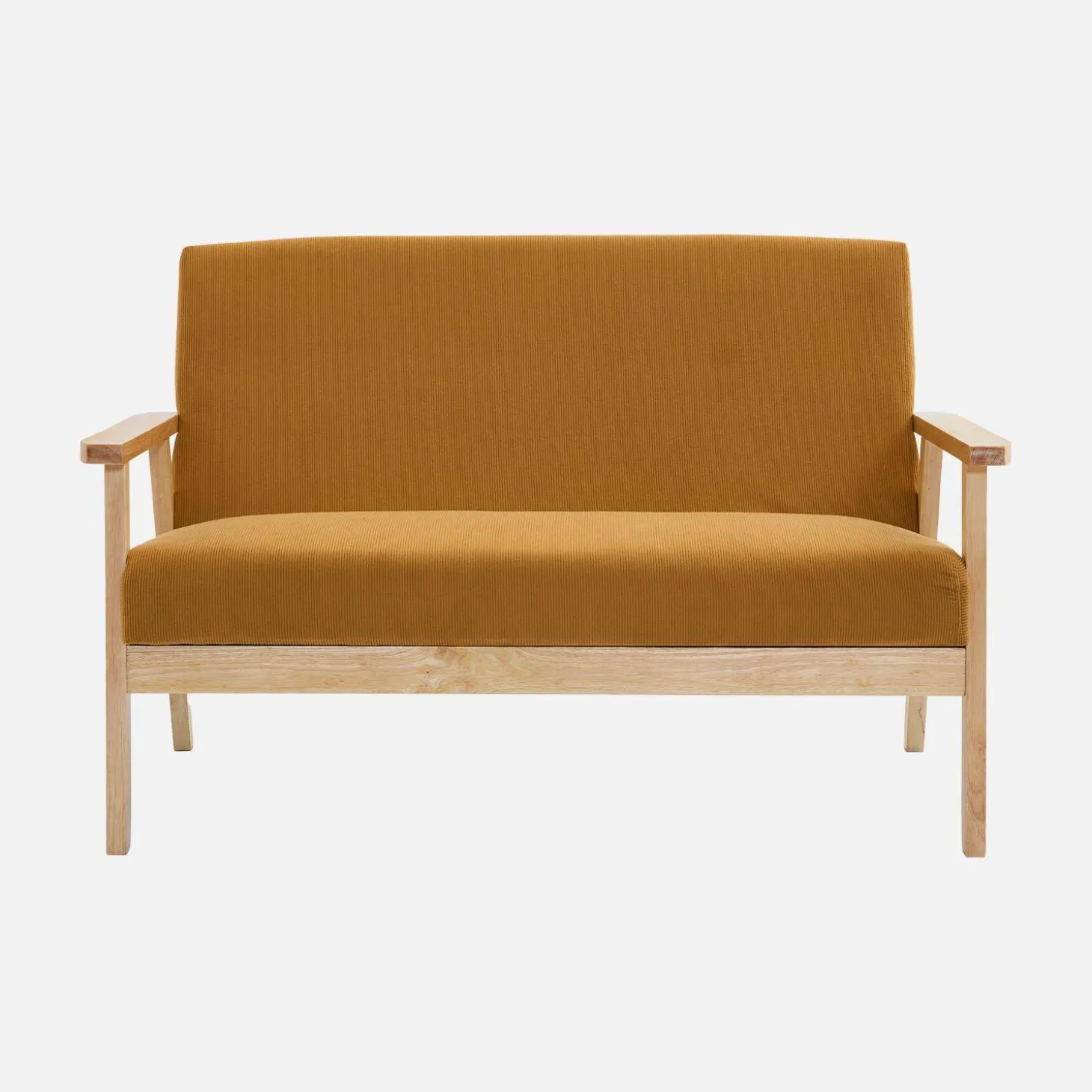 Sofá de 2 plazas y sillón de pana con patas de madera