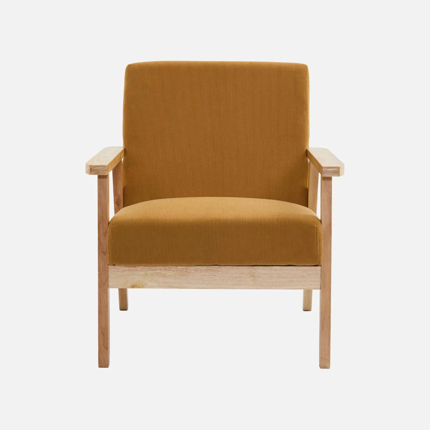 Sofá de 2 plazas y sillón de pana con patas de madera