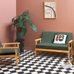 Sofá de 2 plazas y sillón de pana con patas de madera