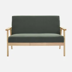 Sofá de 2 plazas y sillón de pana con patas de madera