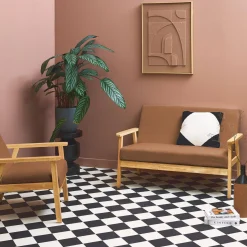 Sofá de 2 plazas y sillón de pana con patas de madera