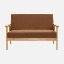 Sofá de 2 plazas y sillón de pana con patas de madera