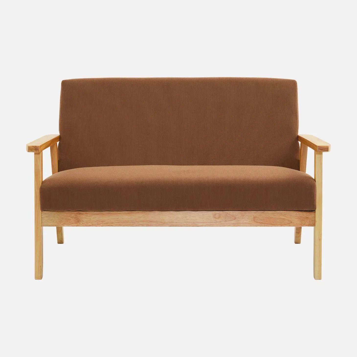 Sofá de 2 plazas y sillón de pana con patas de madera