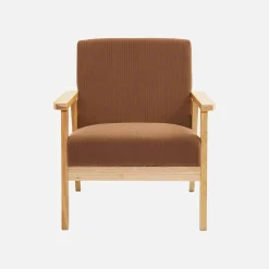 Sofá de 2 plazas y sillón de pana con patas de madera