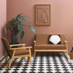 Sofá de 2 plazas y sillón de pana con patas de madera