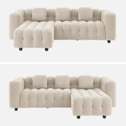 Sofá de borreguito texturizado esquinero reversible, 4 plazas