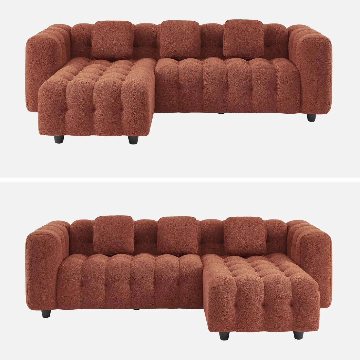 Sofá de borreguito texturizado esquinero reversible, 4 plazas