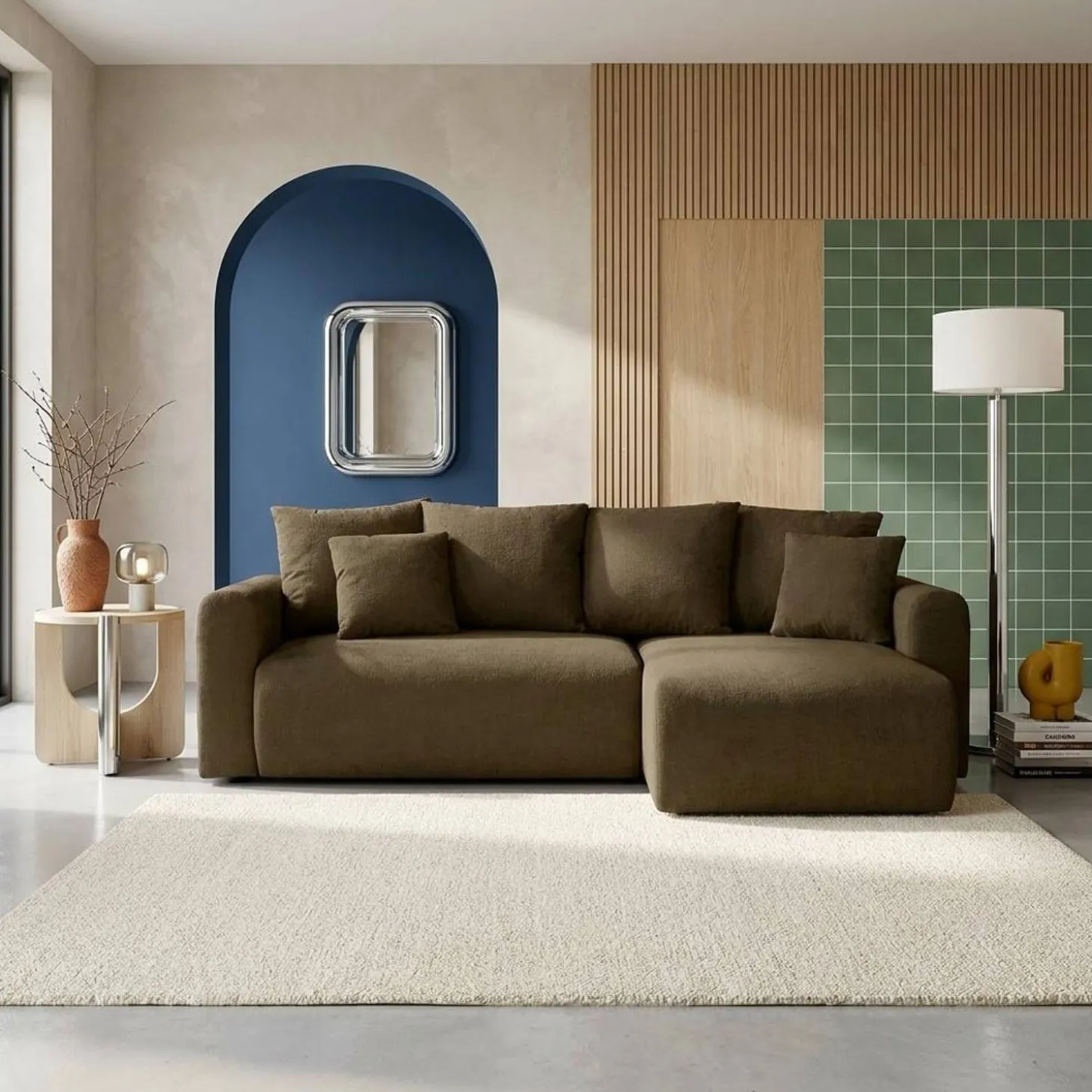Sofá de chenilla esquinero reversible, 3 plazas