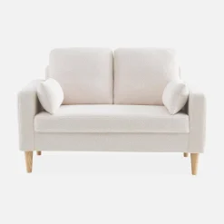 Sofá de tejido borreguito con patas de madera, 2 plazas