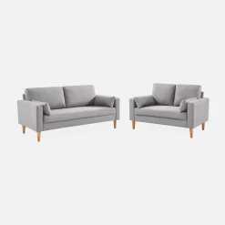 Sofá de tela con patas de madera, 2 plazas