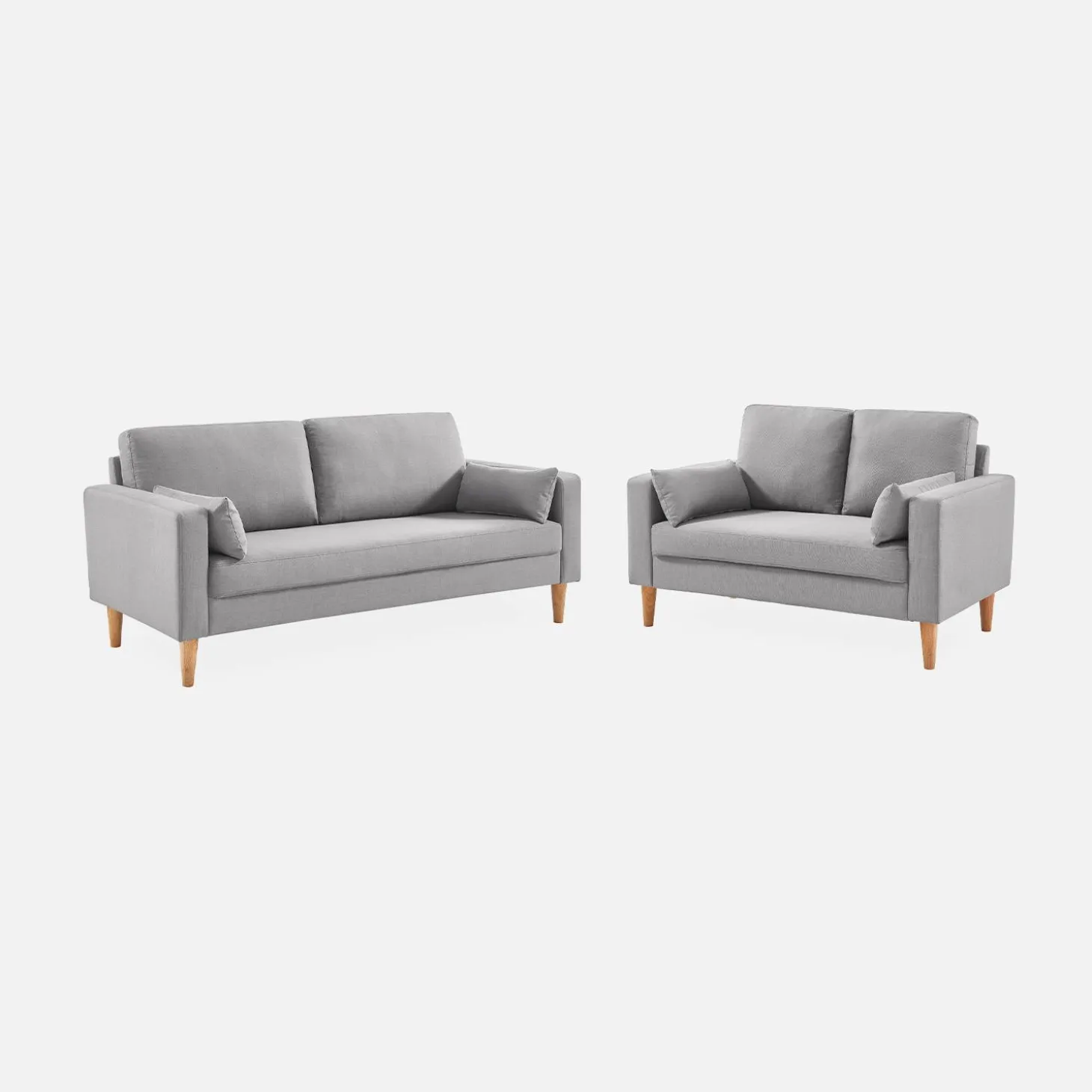 Sofá de tela con patas de madera, 2 plazas