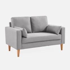 Sofá de tela con patas de madera, 2 plazas