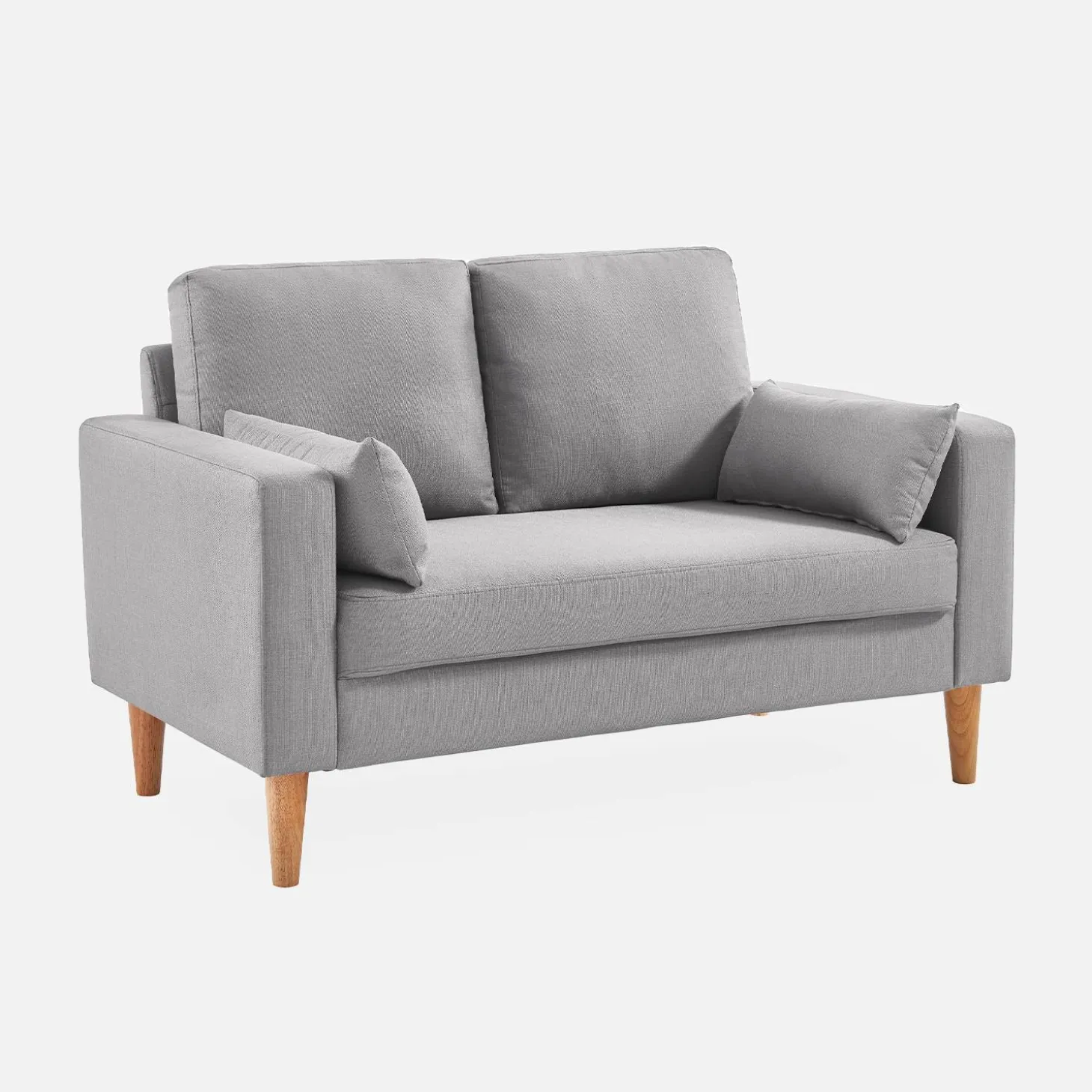 Sofá de tela con patas de madera, 2 plazas