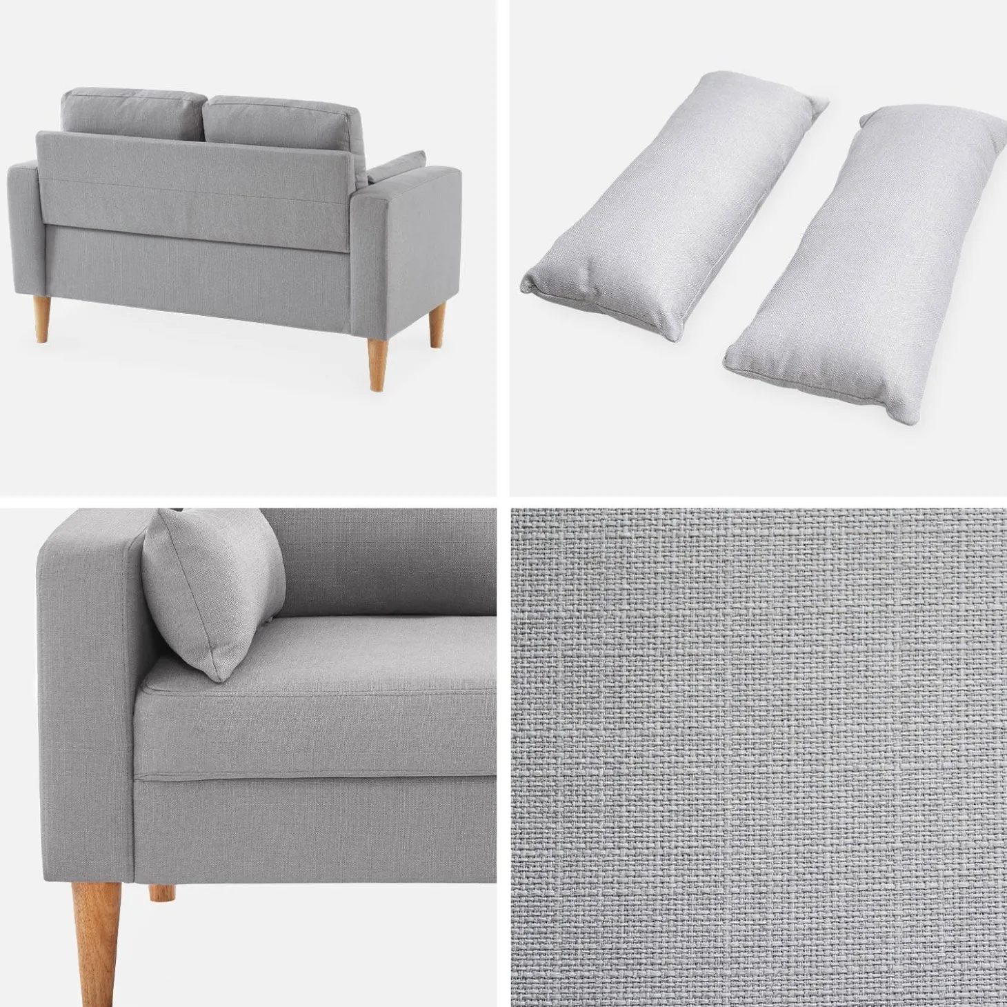 Sofá de tela con patas de madera, 2 plazas
