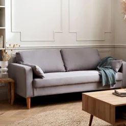 Sofá de tela con patas de madera, 3 plazas