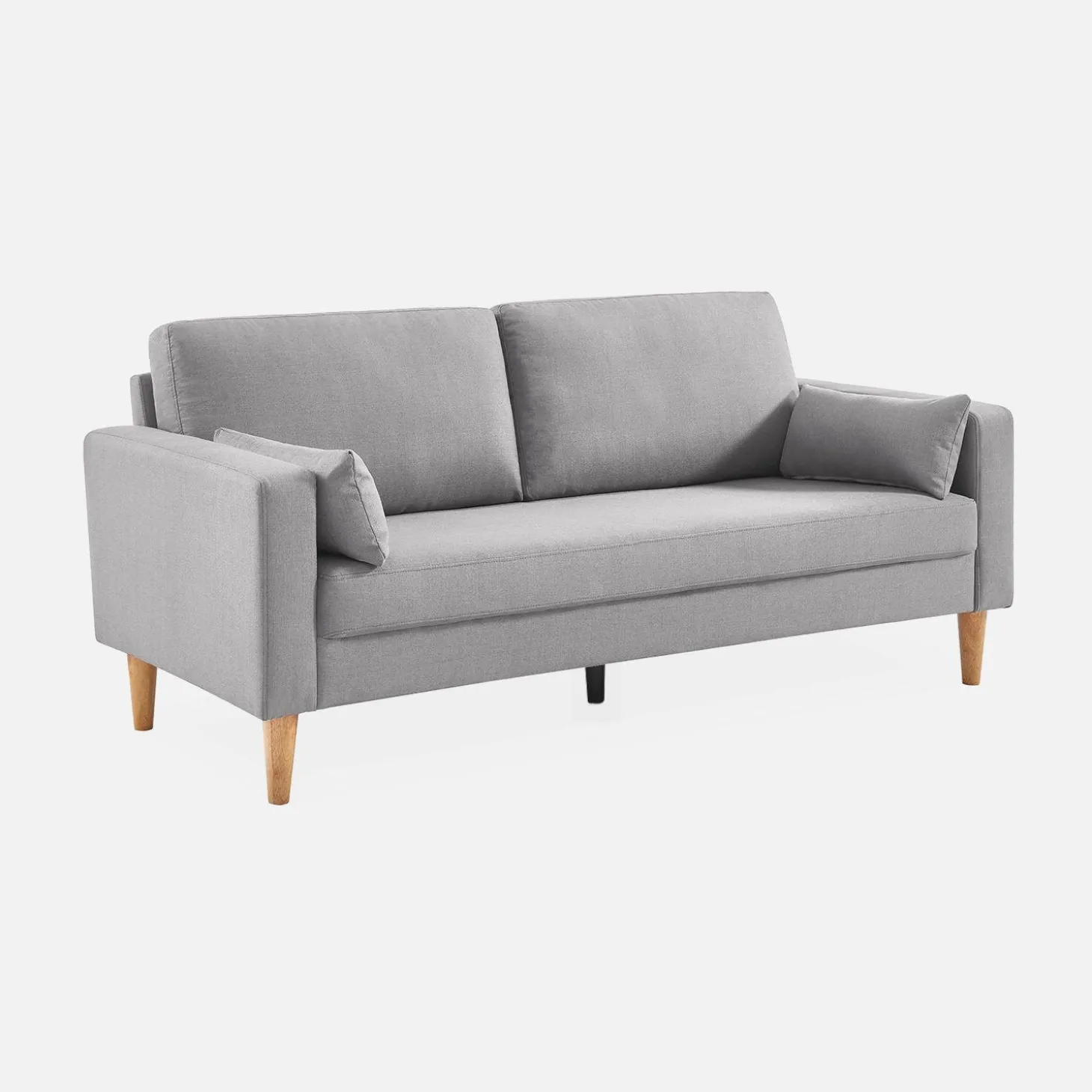 Sofá de tela con patas de madera, 3 plazas